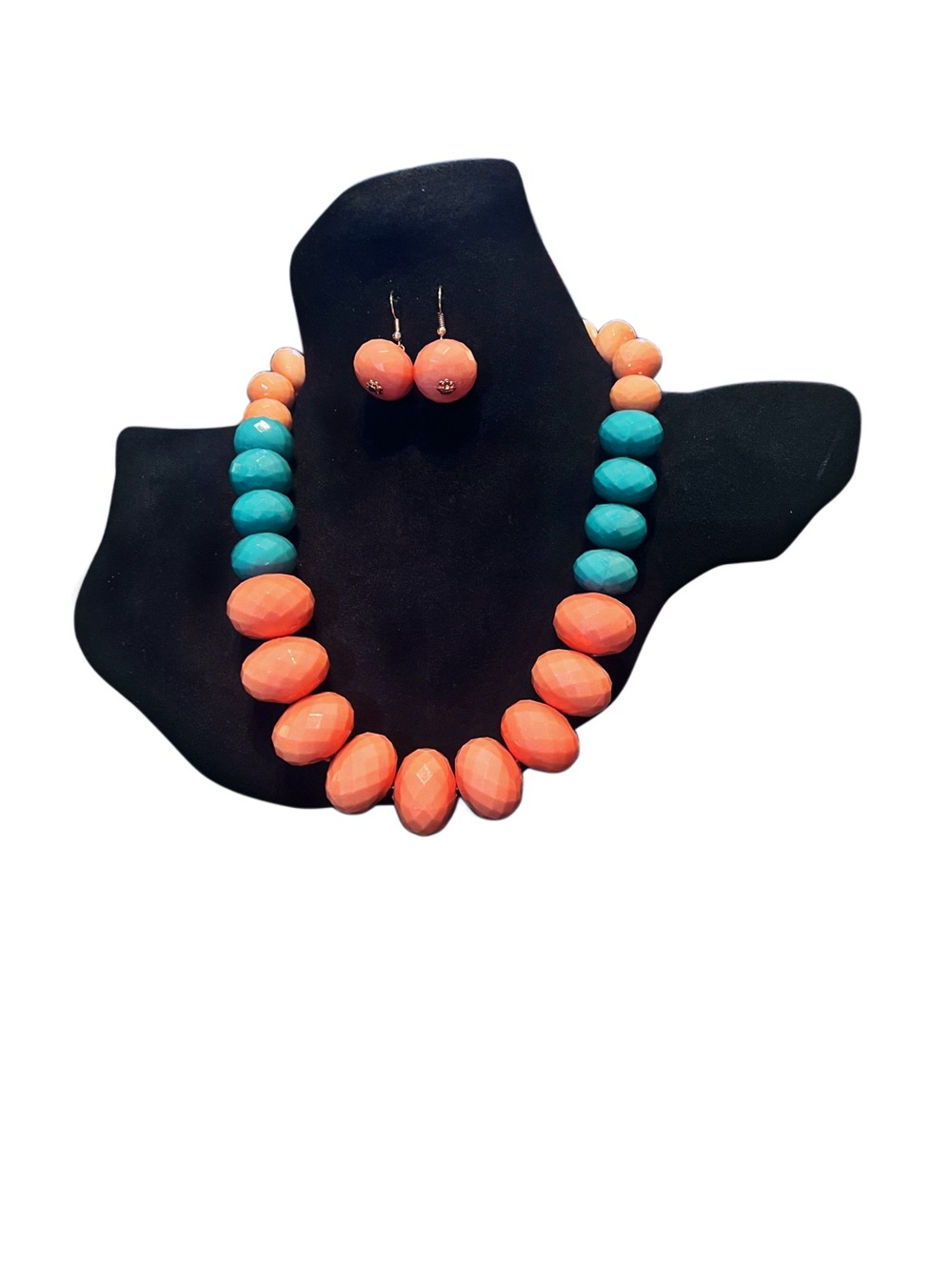Vintage Coral/Turquoise Beaded Necklace with Matching Earrings